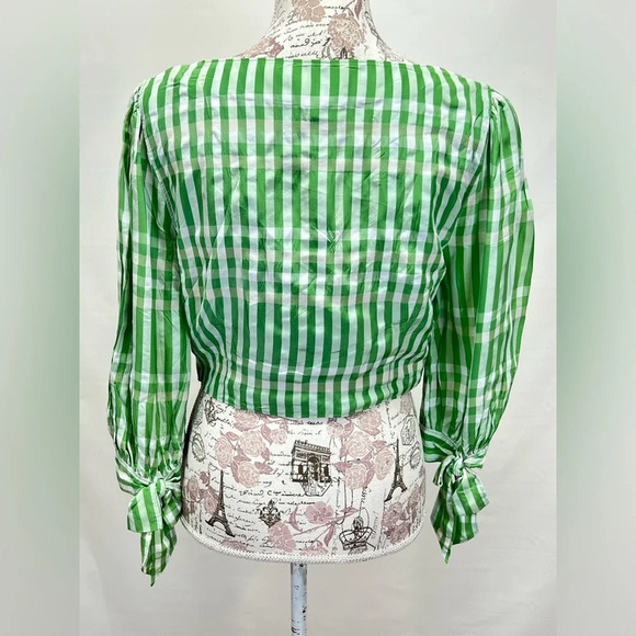 CINQ‎ A SEPT Green and white FLORA gingham surplice crop top size M - Picture 7 of 14